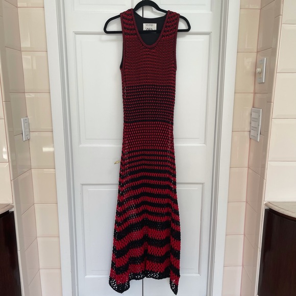 Zara Red and Black Striped Crochet Maxi Dress - Picture 6 of 16